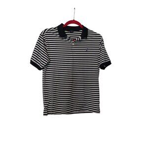 Nautica Black & White Striped Polo Shirt L